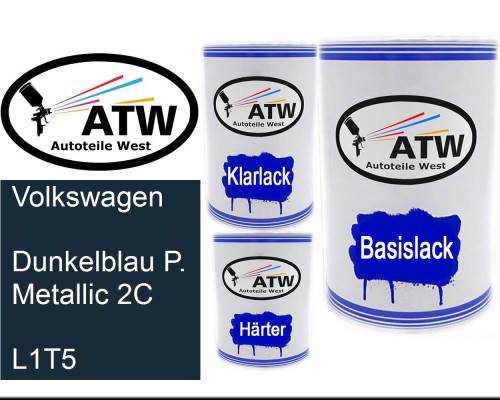 Volkswagen, Dunkelblau P. Metallic 2C, L1T5: 500ml Lackdose + 500ml Klarlack + 250ml Härter - Set, von ATW Autoteile West.